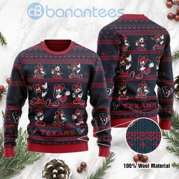 Houston Texans Mickey Mouse Ugly Christmas 3D Sweater Product Photo