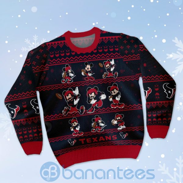 Houston Texans Mickey Mouse Ugly Christmas 3D Sweater Product Photo