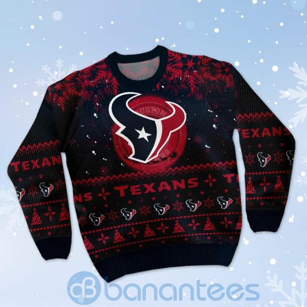 Houston Texans Santa Claus In The Moon Ugly Christmas 3D Sweater Product Photo