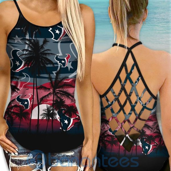 Houston Texans Sunset Leggings And Criss Cross Tank Top For Women Product Photo
