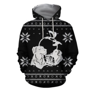Hungting Hound Dog And Duck Merry Xmas All Over Printed 3D Shirt - 3D Hoodie - Black