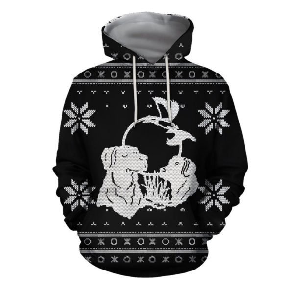 Hungting Hound Dog And Duck Merry Xmas All Over Printed 3D Shirt - 3D Hoodie - Black