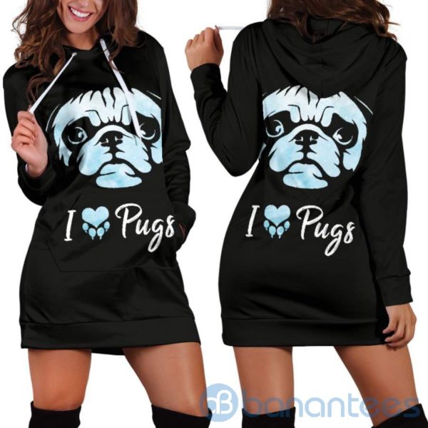 I Love Pugs Hoodie Dress For Women Product Photo