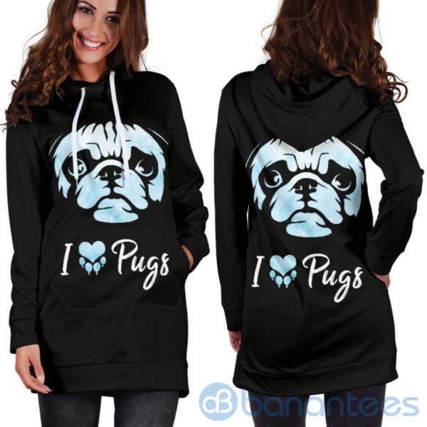 I Love Pugs Hoodie Dress For Women Product Photo