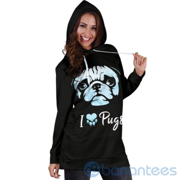 I Love Pugs Hoodie Dress For Women Product Photo