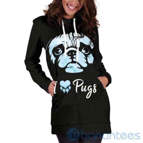 I Love Pugs Hoodie Dress For Women Product Photo