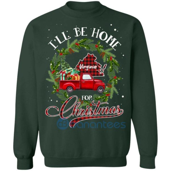 I'll Be Home For Christmas Virginia Red Truck Sweatshirt Product Photo