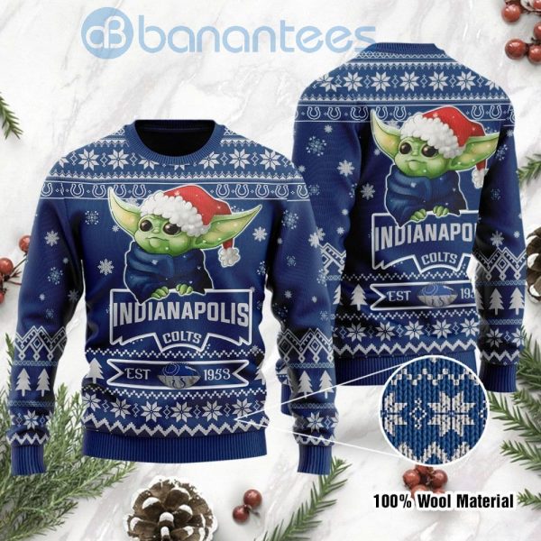 Indianapolis Colts Cute Baby Yoda Grogu Ugly Christmas 3D Sweater Product Photo