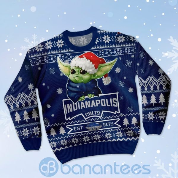 Indianapolis Colts Cute Baby Yoda Grogu Ugly Christmas 3D Sweater Product Photo