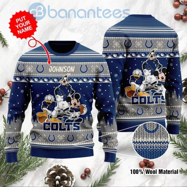 Indianapolis Colts Disney Donald Duck Mickey Mouse Goofy Custom Name Christmas 3D Sweater Product Photo