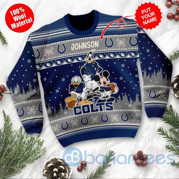 Indianapolis Colts Disney Donald Duck Mickey Mouse Goofy Custom Name Christmas 3D Sweater Product Photo