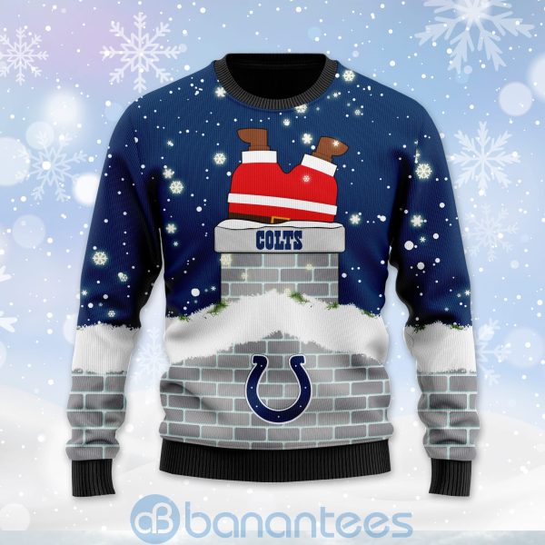 Indianapolis Colts Football Team Logo Symbol Santa Claus Custom Name Christmas 3D Sweater Product Photo