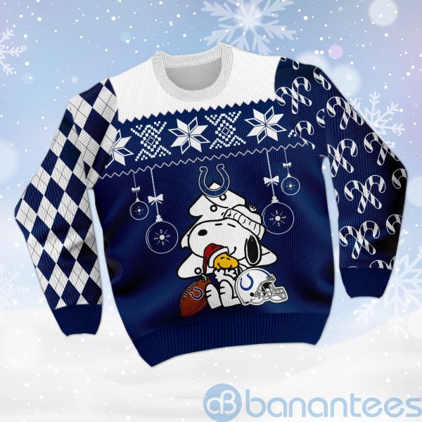 Indianapolis Colts Funny Charlie Brown Peanuts Snoopy Christmas Tree Ugly Christmas 3D Sweater Product Photo