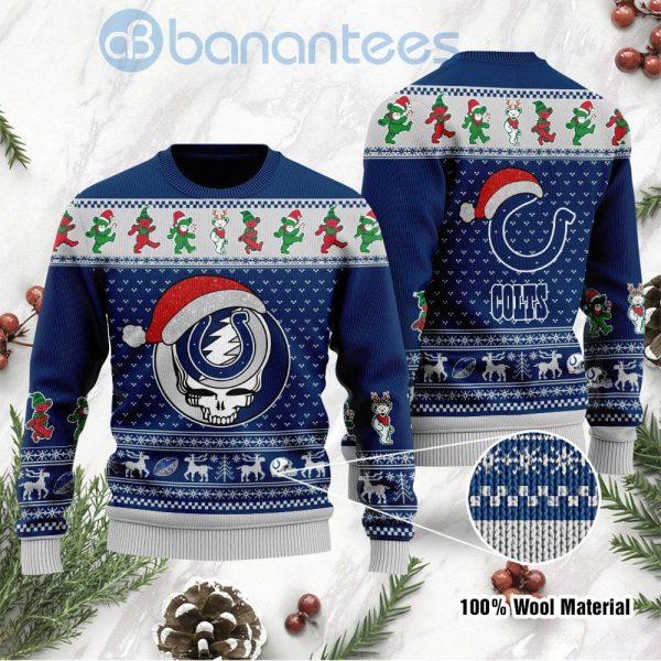 Indianapolis Colts Grateful Dead SKull And Bears Custom Name Christmas 3D Sweater Product Photo
