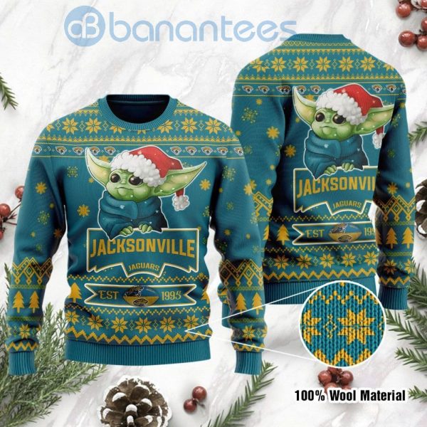 Jacksonville Jaguars Cute Baby Yoda Grogu Ugly Christmas 3D Sweater Product Photo