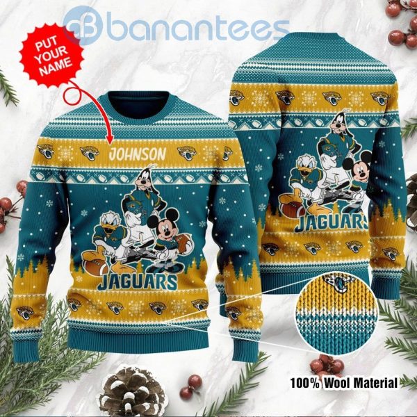 Jacksonville Jaguars Disney Donald Duck Mickey Mouse Goofy Custom Name Christmas 3D Sweater Product Photo
