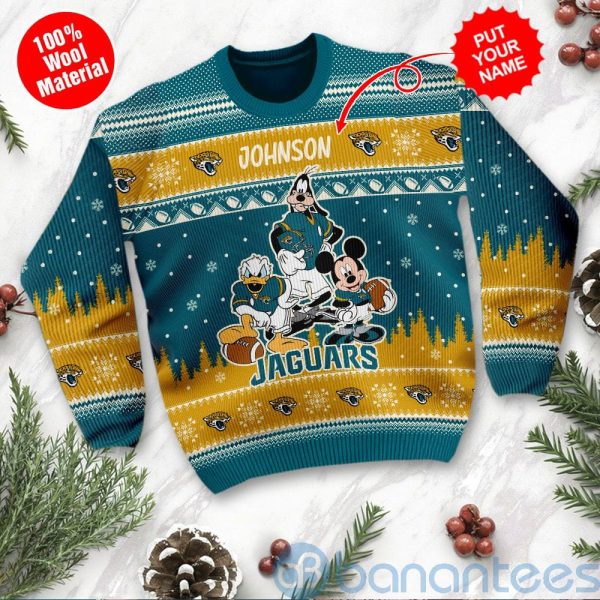 Jacksonville Jaguars Disney Donald Duck Mickey Mouse Goofy Custom Name Christmas 3D Sweater Product Photo