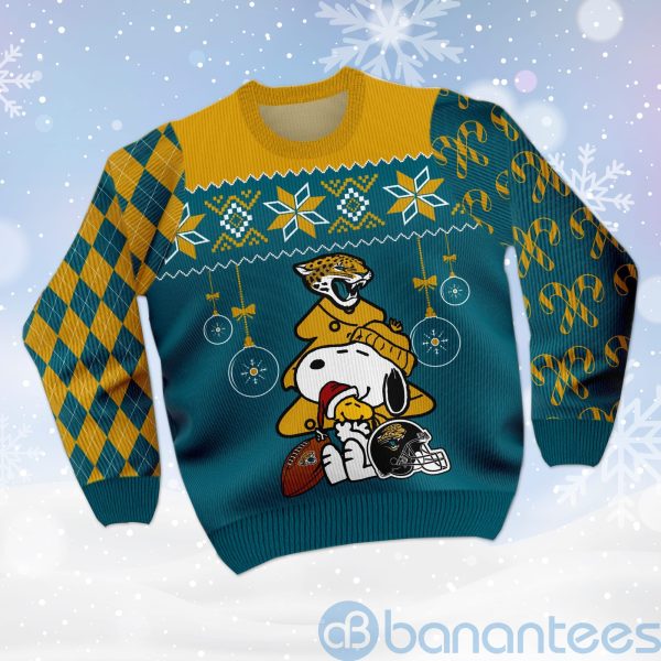 Jacksonville Jaguars Funny Charlie Brown Peanuts Snoopy Christmas Tree Ugly Christmas 3D Sweater Product Photo