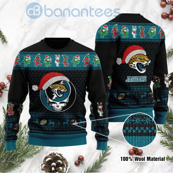 Jacksonville Jaguars Grateful Dead SKull And Bears Custom Name Uglu Christmas 3D Sweater Product Photo