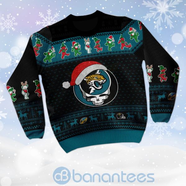 Jacksonville Jaguars Grateful Dead SKull And Bears Custom Name Uglu Christmas 3D Sweater Product Photo