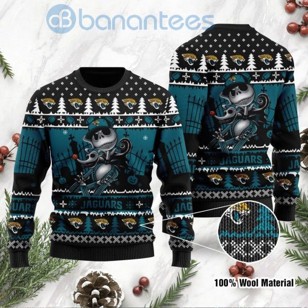 Jacksonville Jaguars Jack Skellington Halloween Ugly Christmas 3D Sweater Product Photo