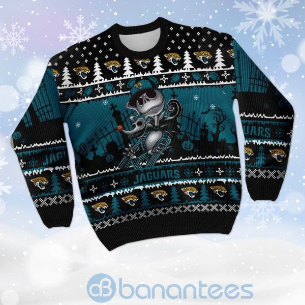 Jacksonville Jaguars Jack Skellington Halloween Ugly Christmas 3D Sweater Product Photo