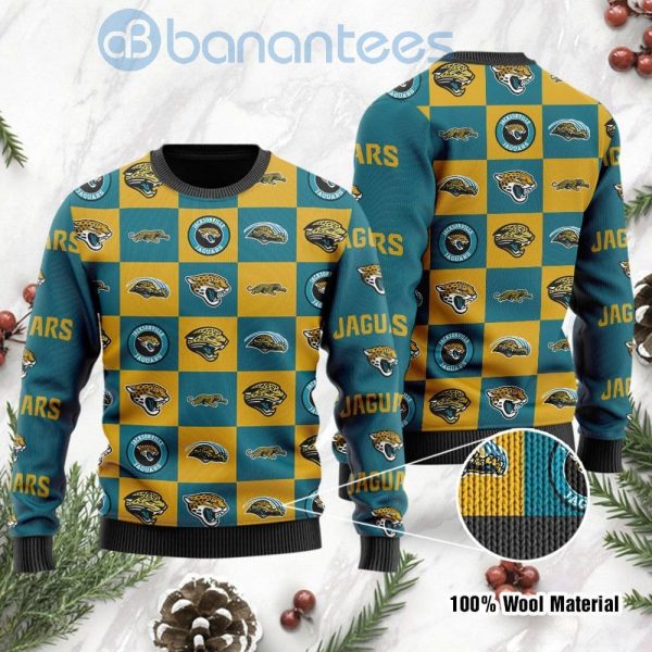 Jacksonville Jaguars Logo Checkered Flannel Design Ugly Christmas 3D Sweater Product Photo