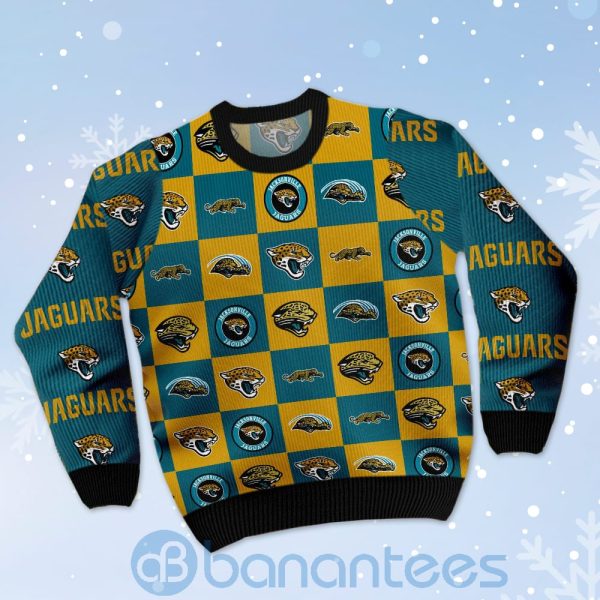 Jacksonville Jaguars Logo Checkered Flannel Design Ugly Christmas 3D Sweater Product Photo