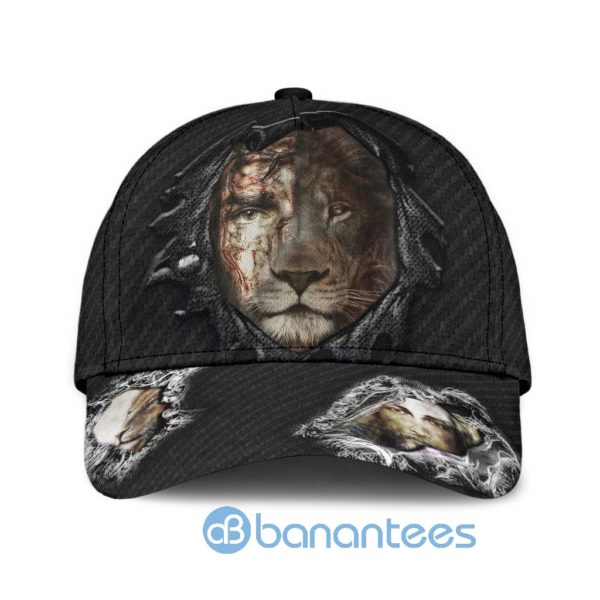 Jesus And Lion Jean Torn All Over Printed 3D Cap Product Photo