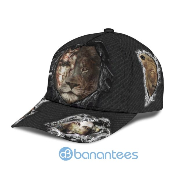 Jesus And Lion Jean Torn All Over Printed 3D Cap Product Photo