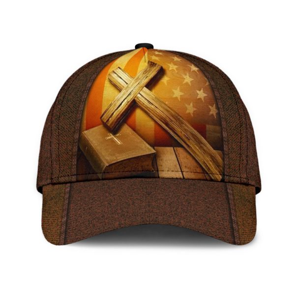 Jesus Cross America Flag All Over Printed 3D Cap Product Photo
