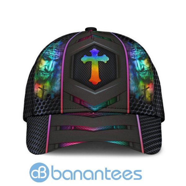 Jesus Cross Metal Tear Style All Over Printed 3D Cap Product Photo