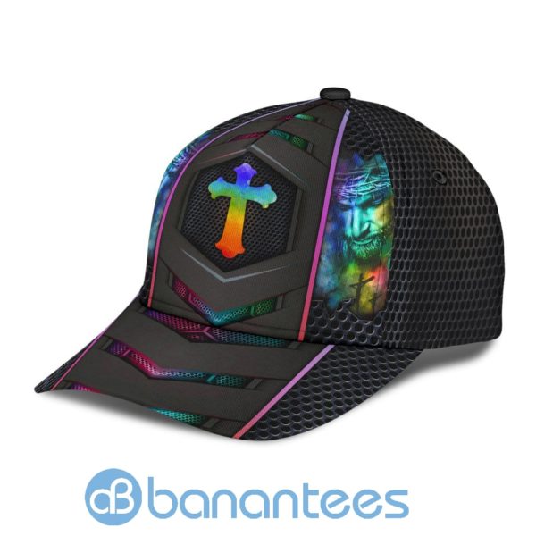 Jesus Cross Metal Tear Style All Over Printed 3D Cap Product Photo