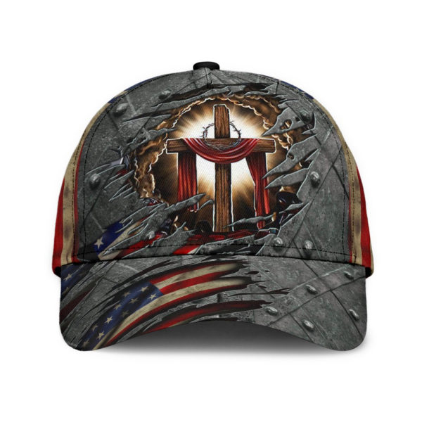 Jesus Cross Us Flag All Over Printed 3D Cap Product Photo