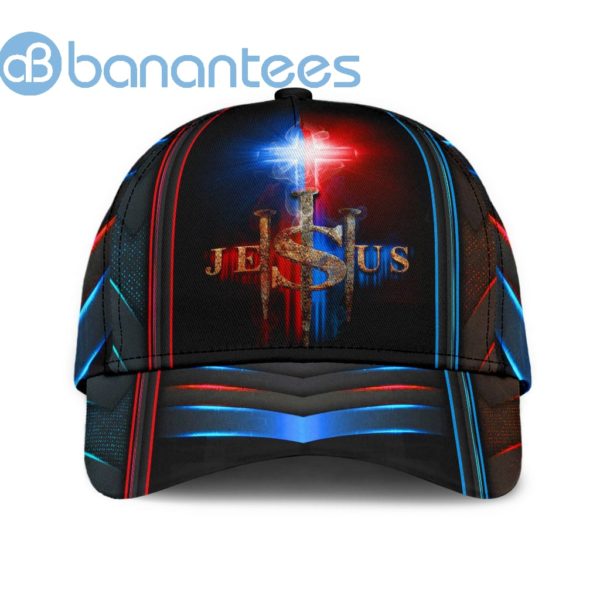 Jesus Fire Cross Blue Red Carbon All Over Printed 3D Cap Product Photo