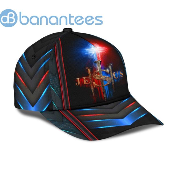 Jesus Fire Cross Blue Red Carbon All Over Printed 3D Cap Product Photo
