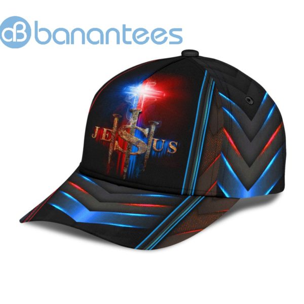 Jesus Fire Cross Blue Red Carbon All Over Printed 3D Cap Product Photo