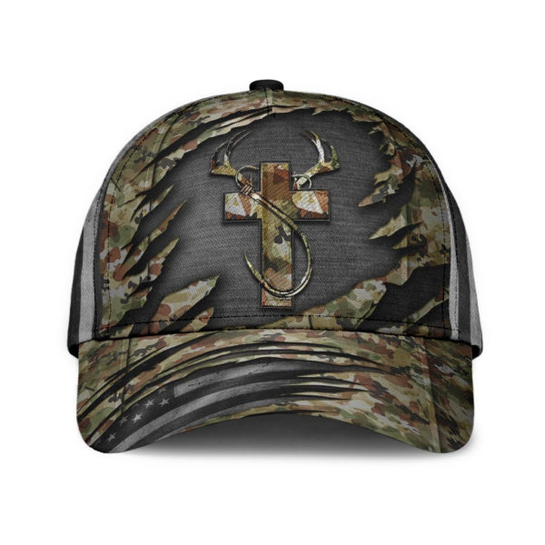 Jesus Hunting Fishing Camo All Over Printed 3D Cap Product Photo