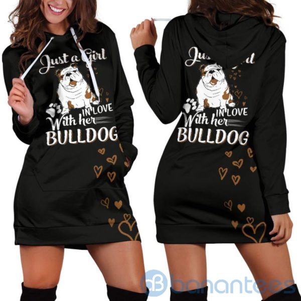 Just A Girl in Love With Her Bulldog Hoodie Dress For Women Product Photo