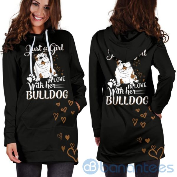 Just A Girl in Love With Her Bulldog Hoodie Dress For Women Product Photo