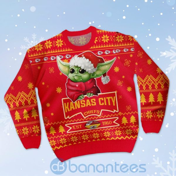 Kansas City Chiefs Cute Baby Yoda Grogu Ugly Christmas 3D Sweater Product Photo