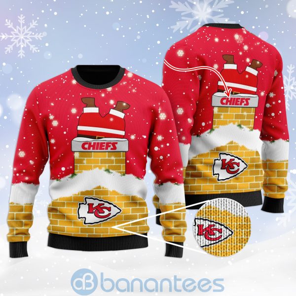 Kansas City Chiefs Football Team Logo Symbol Santa Claus Custom Name Christmas 3D Sweater Product Photo
