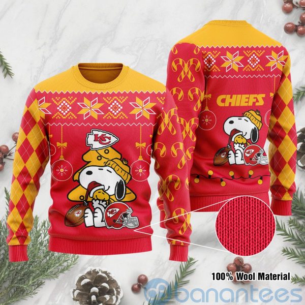 Kansas City Chiefs Funny Charlie Brown Peanuts Snoopy Christmas Tree Ugly Christmas 3D Sweater Product Photo
