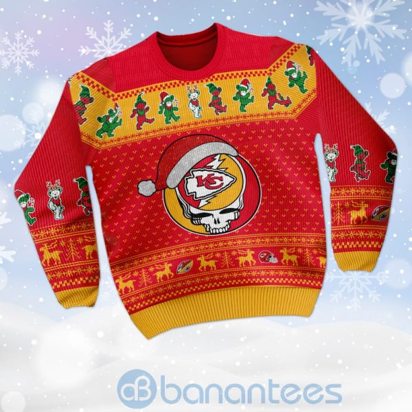 Kansas City Chiefs Grateful Dead SKull And Bears Custom Name Uglu Christmas 3D Sweater Product Photo