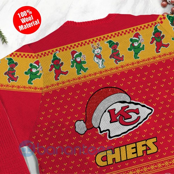 Kansas City Chiefs Grateful Dead SKull And Bears Custom Name Uglu Christmas 3D Sweater Product Photo