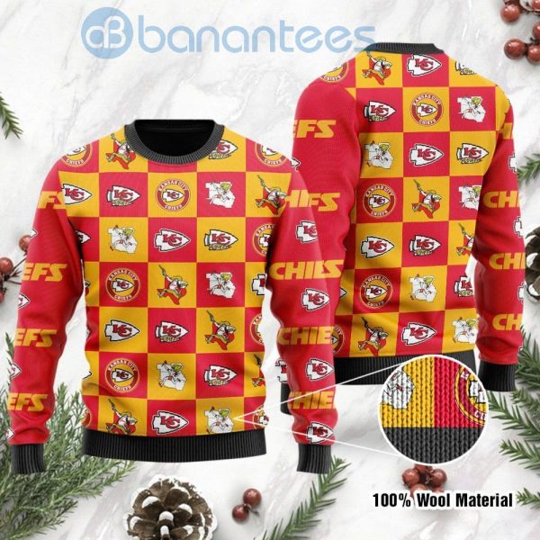 Kansas City Chiefs Logo Checkered Flannel Design Ugly Christmas 3D Sweater Product Photo
