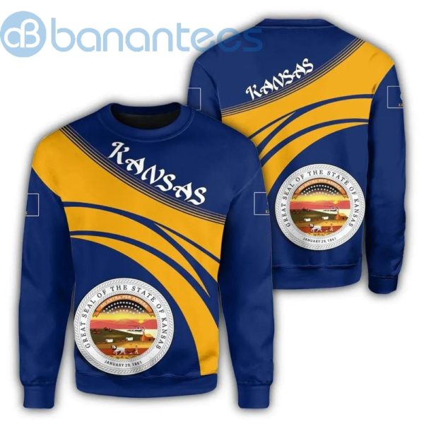 Kansas Coat Of Arms Cricket Style Yellow And Royal All Over Printed 3D Sweatshirt Product Photo