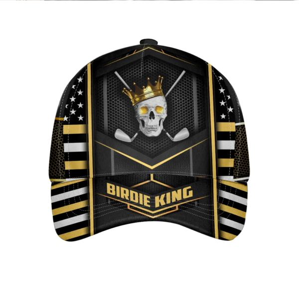 King Birdie Golfer Skull Silver Metal All Over Printed 3D Cap Product Photo