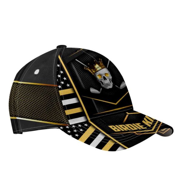 King Birdie Golfer Skull Silver Metal All Over Printed 3D Cap Product Photo