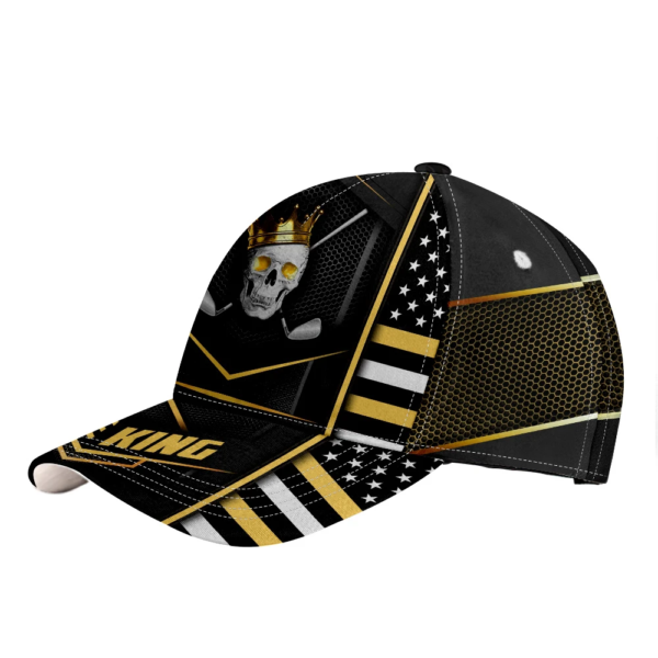 King Birdie Golfer Skull Silver Metal All Over Printed 3D Cap Product Photo